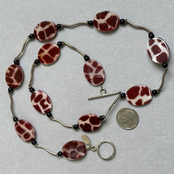 HANDMADE ARTISAN DONNA DRESSLER Signed Necklace Mother of Pearl 925 Toggle 21" - Picture 2 of 9